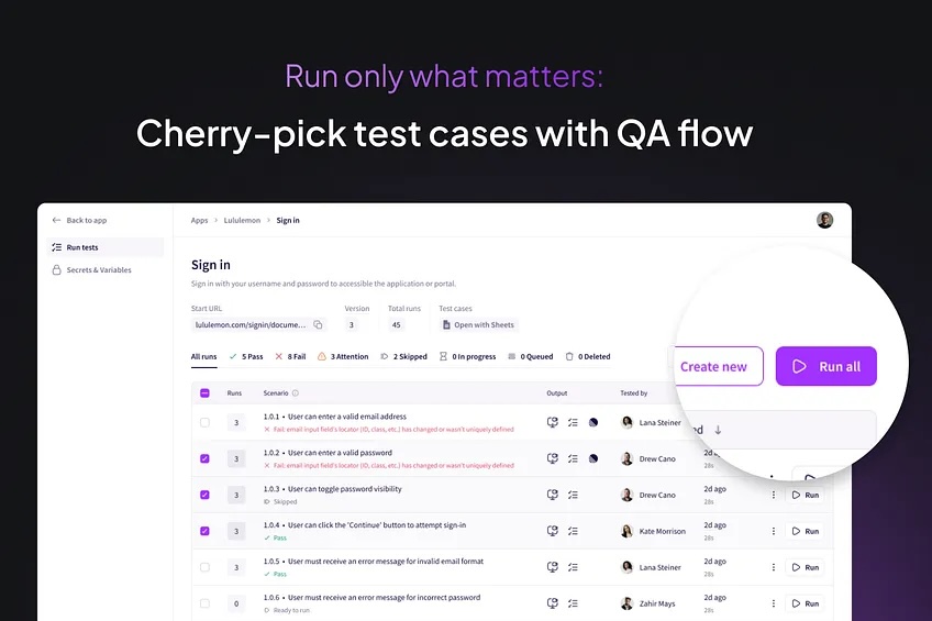 Custom test execution: pick and run test cases across different features